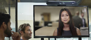 View of a Polycom Poly Studio X50 in use.